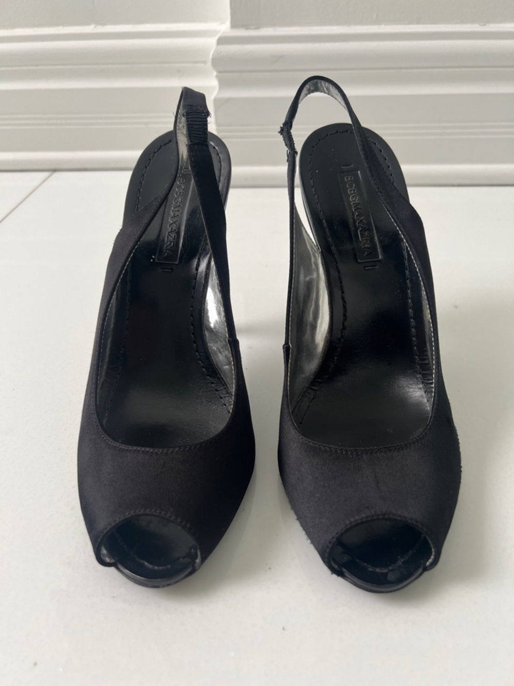 BCBGMaxAzria Black Peep-Toe Slingback Heels